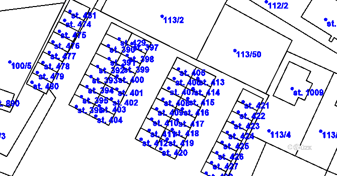 Parcela st. 407 v KÚ Horní Lomany, Katastrální mapa