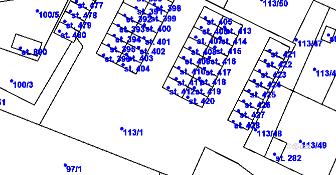 Parcela st. 412 v KÚ Horní Lomany, Katastrální mapa