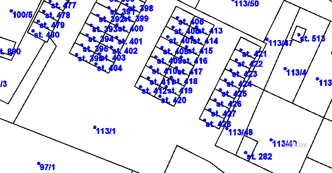 Parcela st. 419 v KÚ Horní Lomany, Katastrální mapa