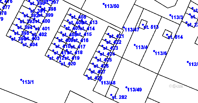 Parcela st. 424 v KÚ Horní Lomany, Katastrální mapa