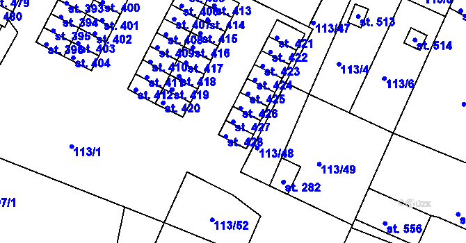 Parcela st. 427 v KÚ Horní Lomany, Katastrální mapa