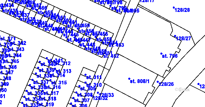 Parcela st. 452 v KÚ Horní Lomany, Katastrální mapa