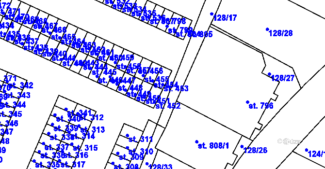Parcela st. 453 v KÚ Horní Lomany, Katastrální mapa