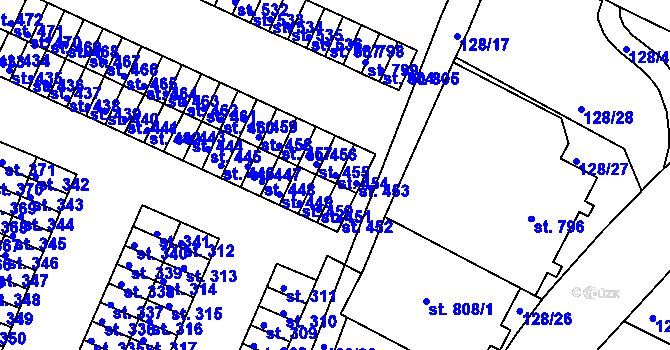 Parcela st. 454 v KÚ Horní Lomany, Katastrální mapa