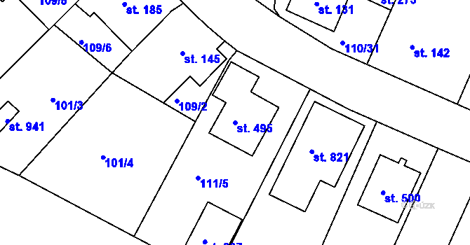 Parcela st. 495 v KÚ Horní Lomany, Katastrální mapa