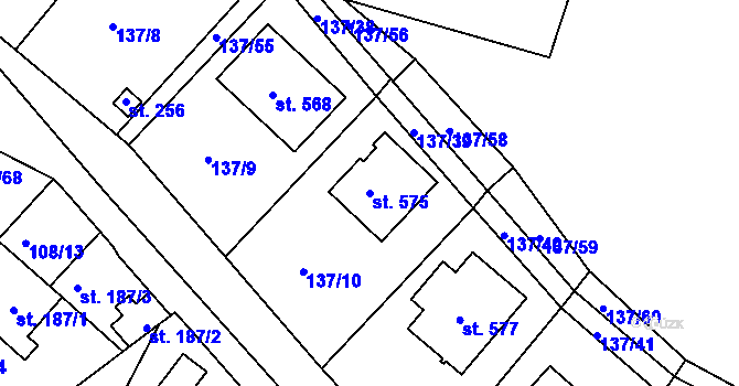 Parcela st. 575 v KÚ Horní Lomany, Katastrální mapa