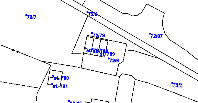Parcela st. 789 v KÚ Horní Lomany, Katastrální mapa