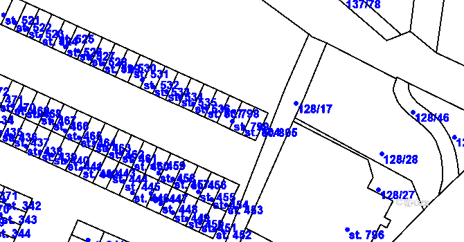 Parcela st. 799 v KÚ Horní Lomany, Katastrální mapa