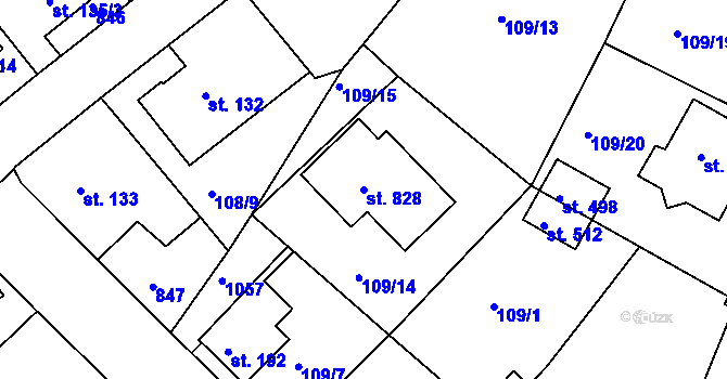 Parcela st. 828 v KÚ Horní Lomany, Katastrální mapa