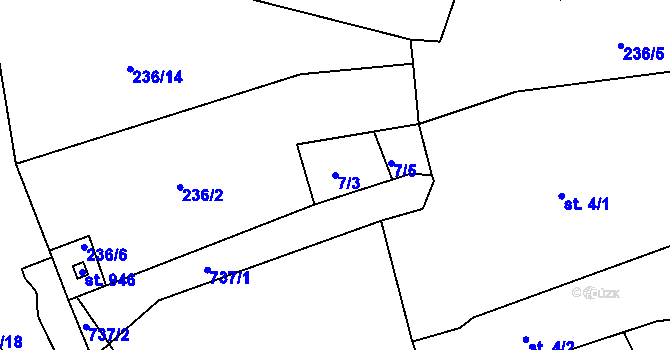 Parcela st. 7/3 v KÚ Horní Lomany, Katastrální mapa
