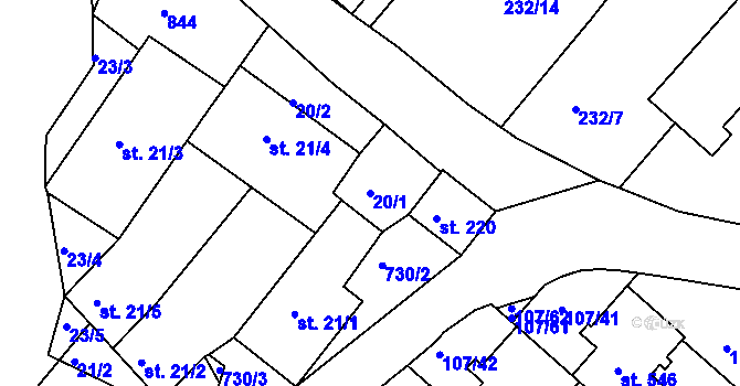 Parcela st. 20/1 v KÚ Horní Lomany, Katastrální mapa