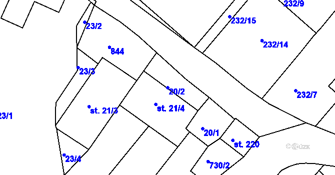 Parcela st. 20/2 v KÚ Horní Lomany, Katastrální mapa