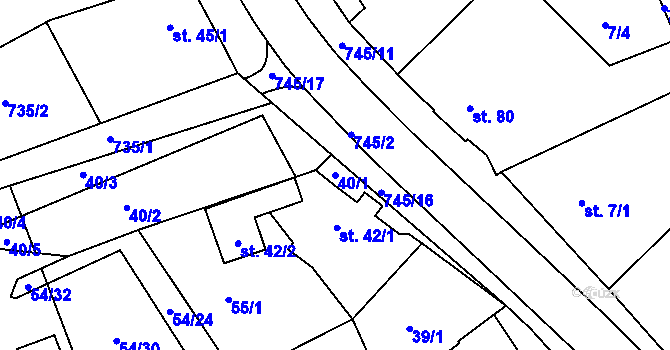 Parcela st. 40/1 v KÚ Horní Lomany, Katastrální mapa