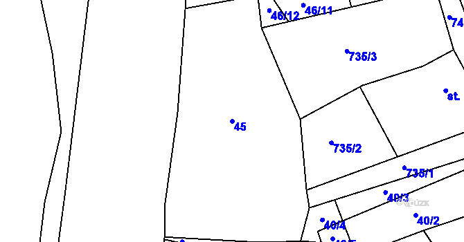 Parcela st. 45 v KÚ Horní Lomany, Katastrální mapa
