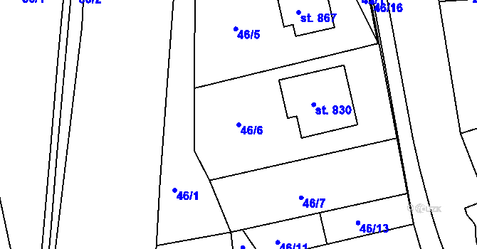 Parcela st. 46/6 v KÚ Horní Lomany, Katastrální mapa