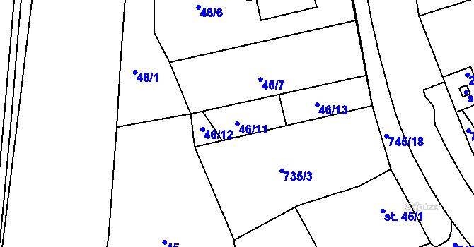 Parcela st. 46/11 v KÚ Horní Lomany, Katastrální mapa