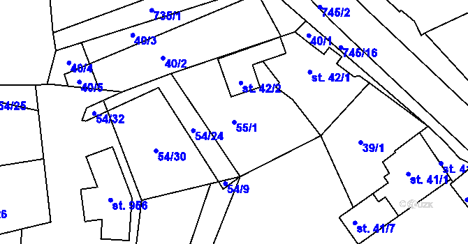 Parcela st. 55/1 v KÚ Horní Lomany, Katastrální mapa
