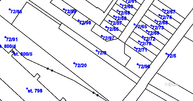 Parcela st. 72/8 v KÚ Horní Lomany, Katastrální mapa