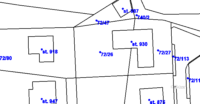 Parcela st. 72/26 v KÚ Horní Lomany, Katastrální mapa