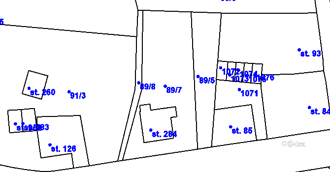 Parcela st. 89/7 v KÚ Horní Lomany, Katastrální mapa