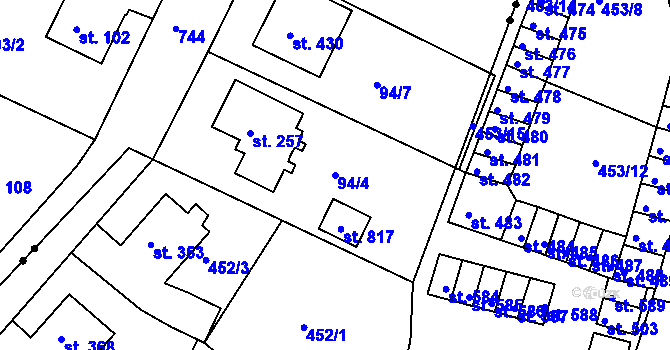 Parcela st. 94/4 v KÚ Horní Lomany, Katastrální mapa