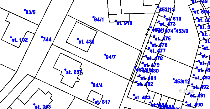 Parcela st. 94/7 v KÚ Horní Lomany, Katastrální mapa