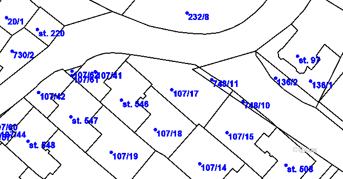 Parcela st. 107/17 v KÚ Horní Lomany, Katastrální mapa