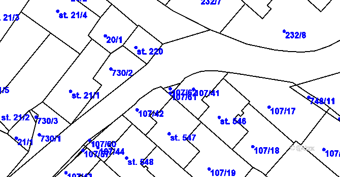 Parcela st. 107/62 v KÚ Horní Lomany, Katastrální mapa