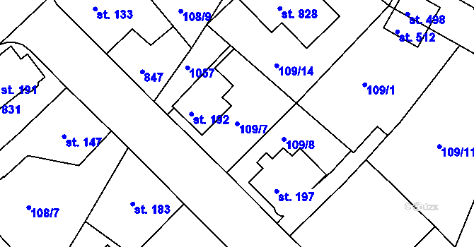 Parcela st. 109/7 v KÚ Horní Lomany, Katastrální mapa