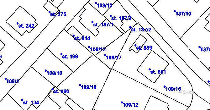 Parcela st. 109/17 v KÚ Horní Lomany, Katastrální mapa