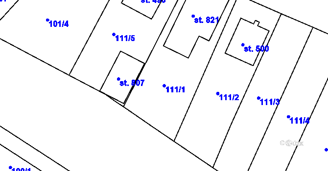 Parcela st. 111/1 v KÚ Horní Lomany, Katastrální mapa