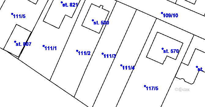 Parcela st. 111/3 v KÚ Horní Lomany, Katastrální mapa