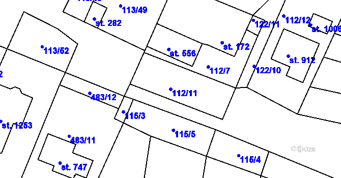 Parcela st. 112/11 v KÚ Horní Lomany, Katastrální mapa