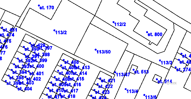 Parcela st. 113/50 v KÚ Horní Lomany, Katastrální mapa