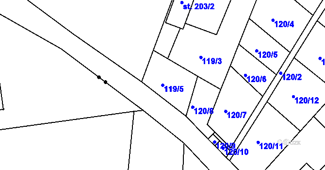 Parcela st. 119/5 v KÚ Horní Lomany, Katastrální mapa