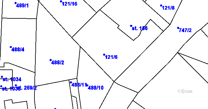 Parcela st. 121/6 v KÚ Horní Lomany, Katastrální mapa