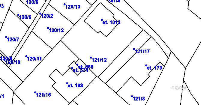 Parcela st. 121/10 v KÚ Horní Lomany, Katastrální mapa