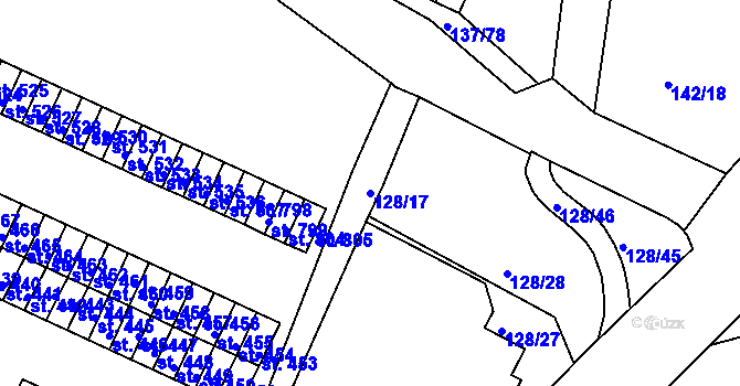 Parcela st. 128/17 v KÚ Horní Lomany, Katastrální mapa