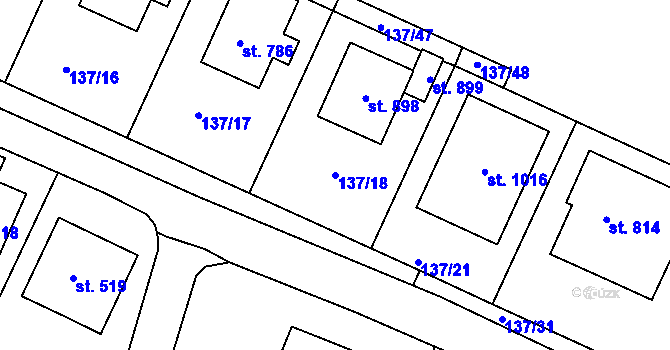 Parcela st. 137/18 v KÚ Horní Lomany, Katastrální mapa