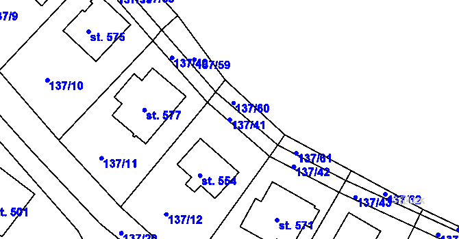 Parcela st. 137/41 v KÚ Horní Lomany, Katastrální mapa