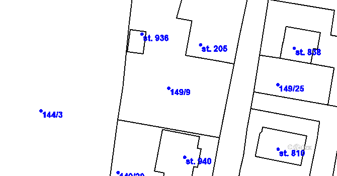 Parcela st. 149/9 v KÚ Horní Lomany, Katastrální mapa