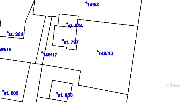 Parcela st. 149/13 v KÚ Horní Lomany, Katastrální mapa