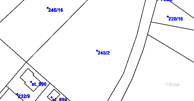 Parcela st. 245/2 v KÚ Horní Lomany, Katastrální mapa