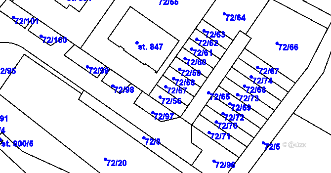 Parcela st. 72/57 v KÚ Horní Lomany, Katastrální mapa