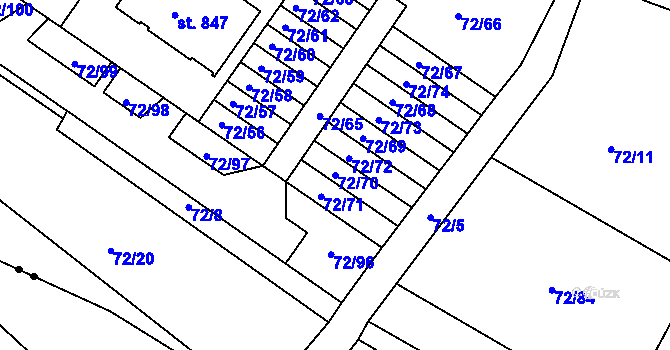Parcela st. 72/70 v KÚ Horní Lomany, Katastrální mapa