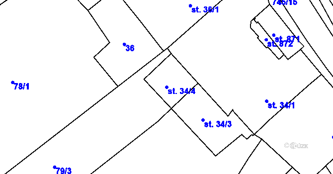 Parcela st. 34/4 v KÚ Horní Lomany, Katastrální mapa