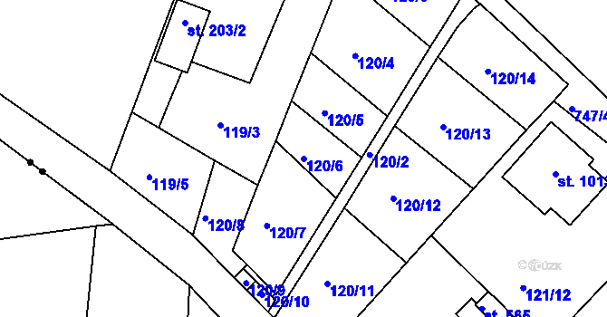 Parcela st. 120/6 v KÚ Horní Lomany, Katastrální mapa