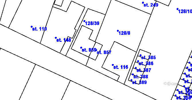 Parcela st. 857 v KÚ Horní Lomany, Katastrální mapa