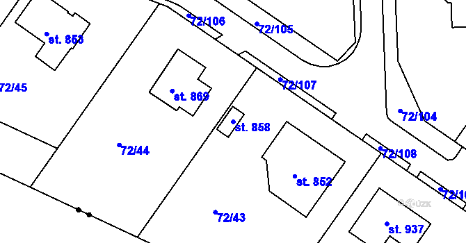 Parcela st. 858 v KÚ Horní Lomany, Katastrální mapa