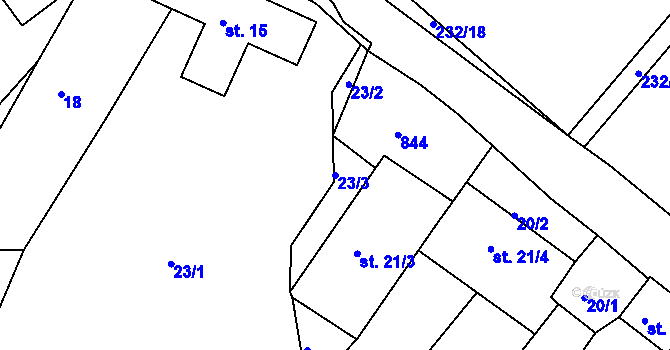 Parcela st. 23/3 v KÚ Horní Lomany, Katastrální mapa